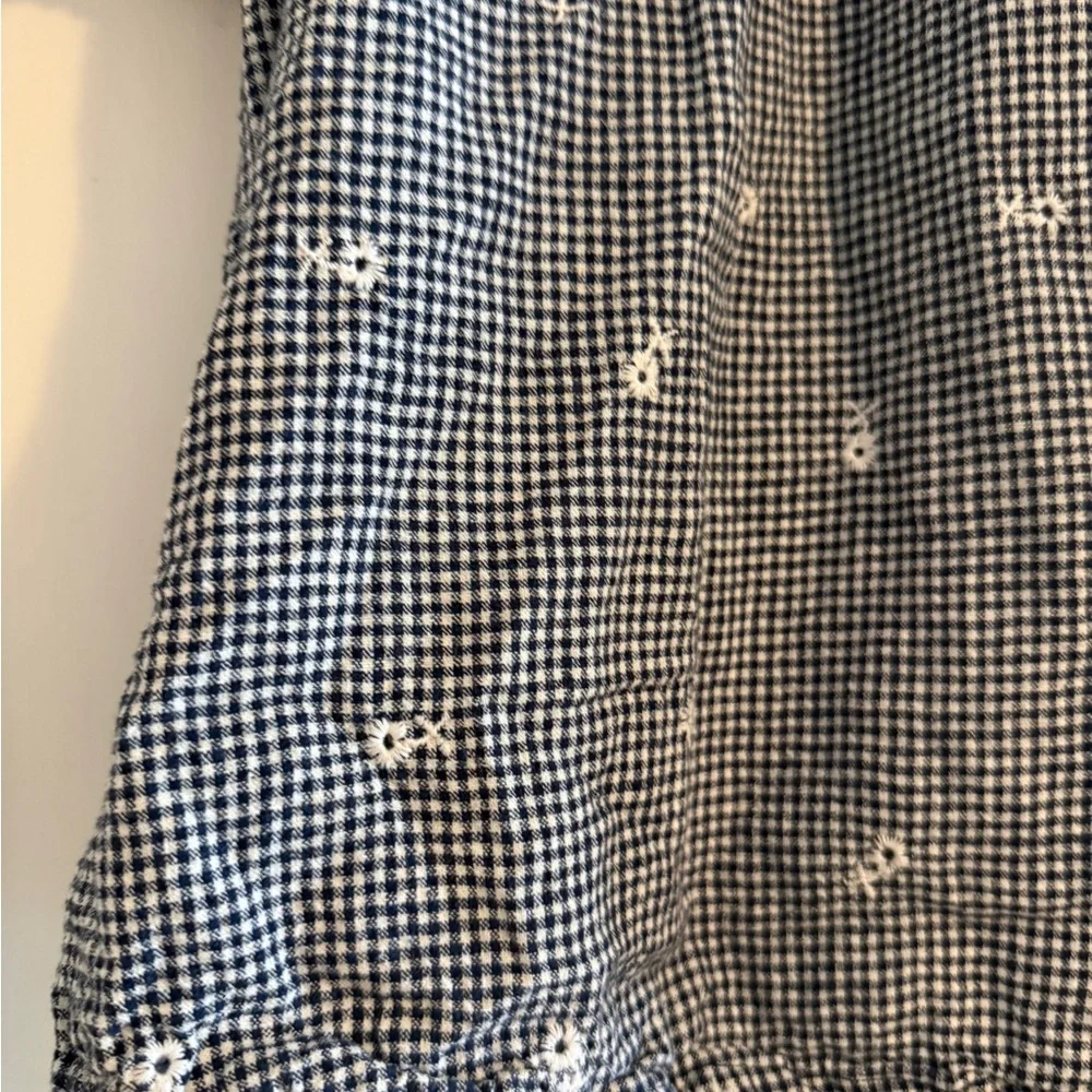 Madewell Embroidered Floral Gingham Ruffle Sleeve Peasant Top Black White M $88